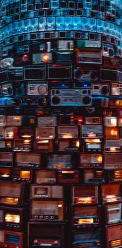 A stack of speakers to make harmonicas louder